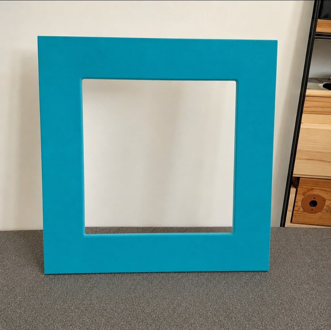 Square mirror frame flock coated in turquoise