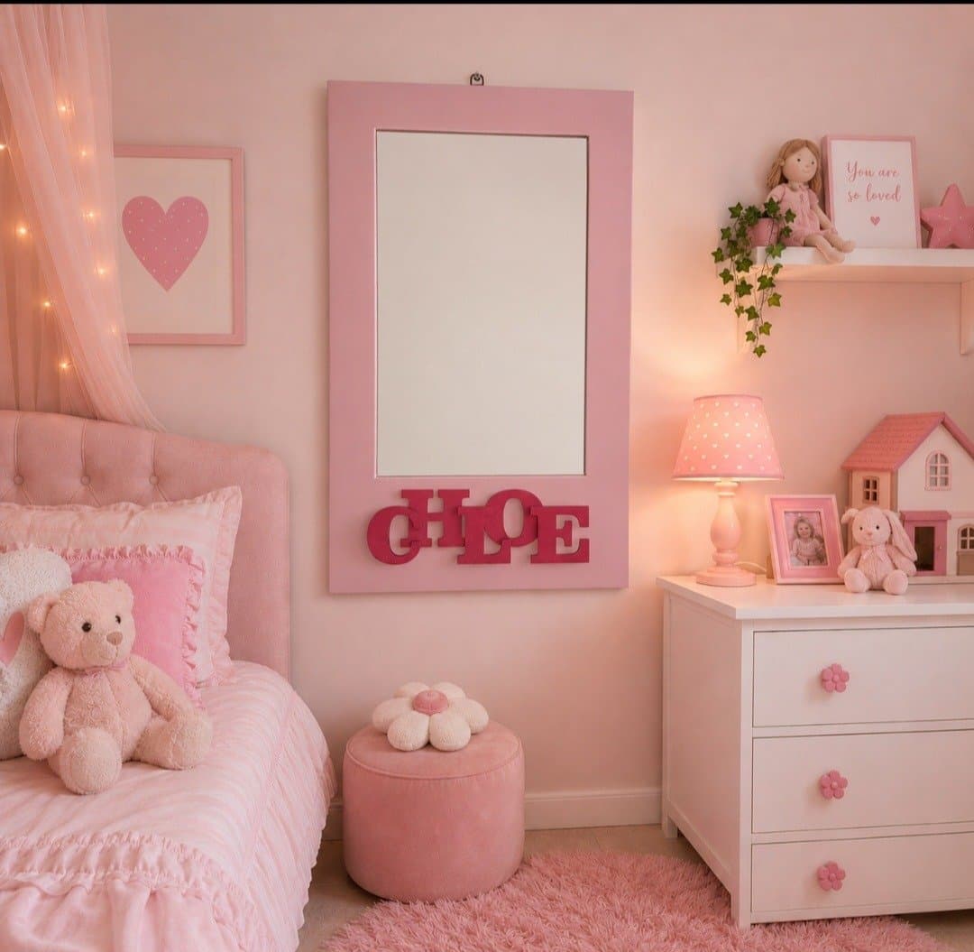 Pink Chloe name frame in a child’s bedroom