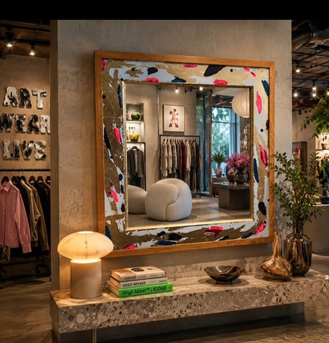 Graffiti framed mirror in a boutique